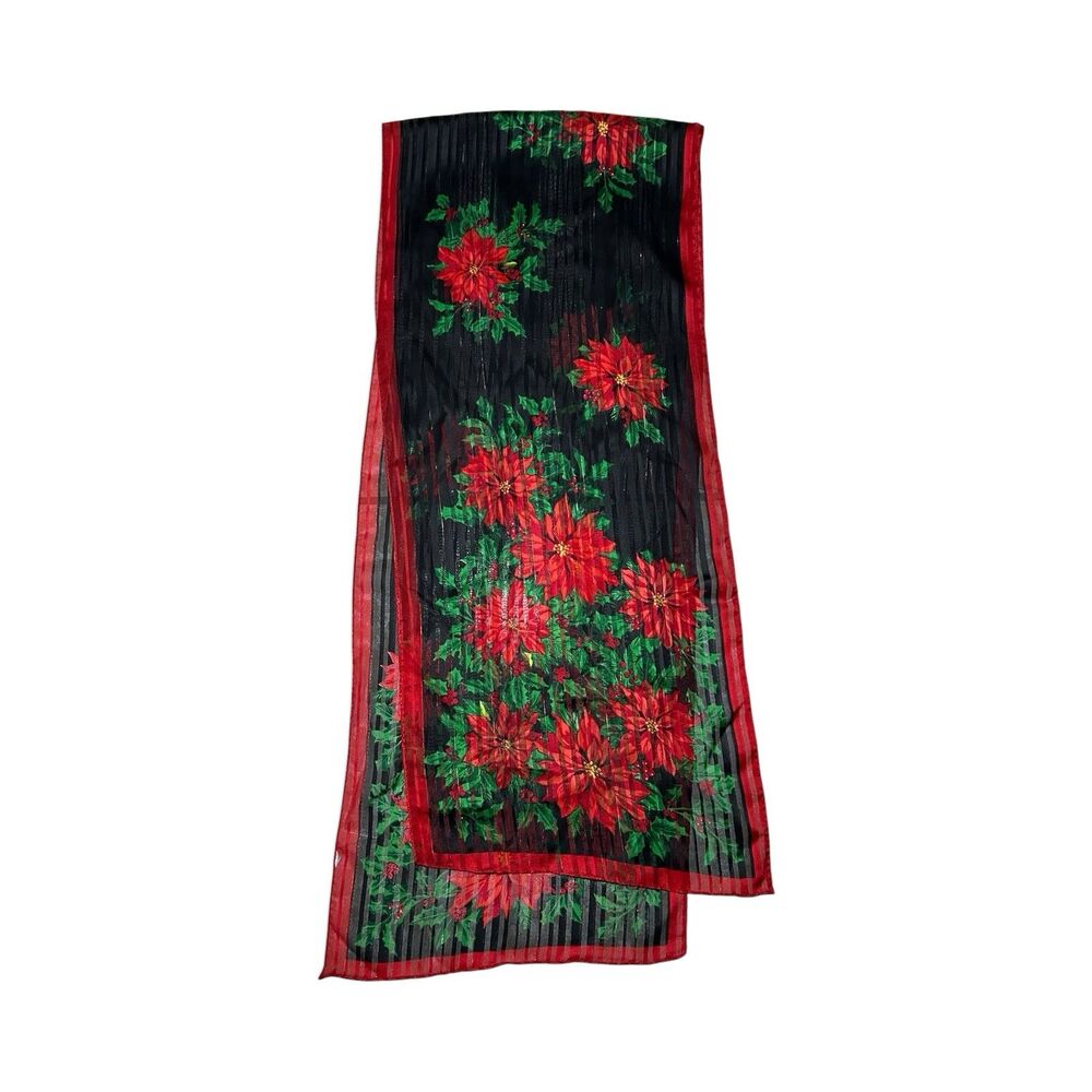 Red Scarf 55” X 11” Women Christmas Flowers Scarve Unisex